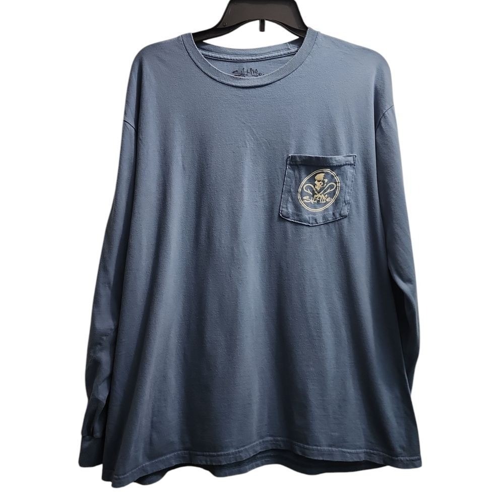 Salt Life Graphic‎ Long Sleeve T-Shirt Skull Fish Hook Pocket Large